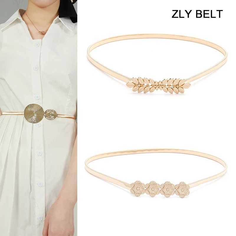 ZLY 2022 New Fashion Belt Womens Luxury Gold Foil Elastic Decorative Dress Summer Waist Girls Versatile Flower Belt W250109