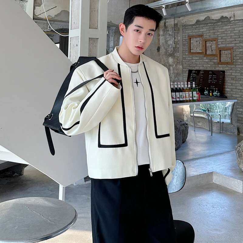Autumn Fashion Color Contrast Stripe Original Short Casual Coat Men's High Street Elegant Trendy Jacket New