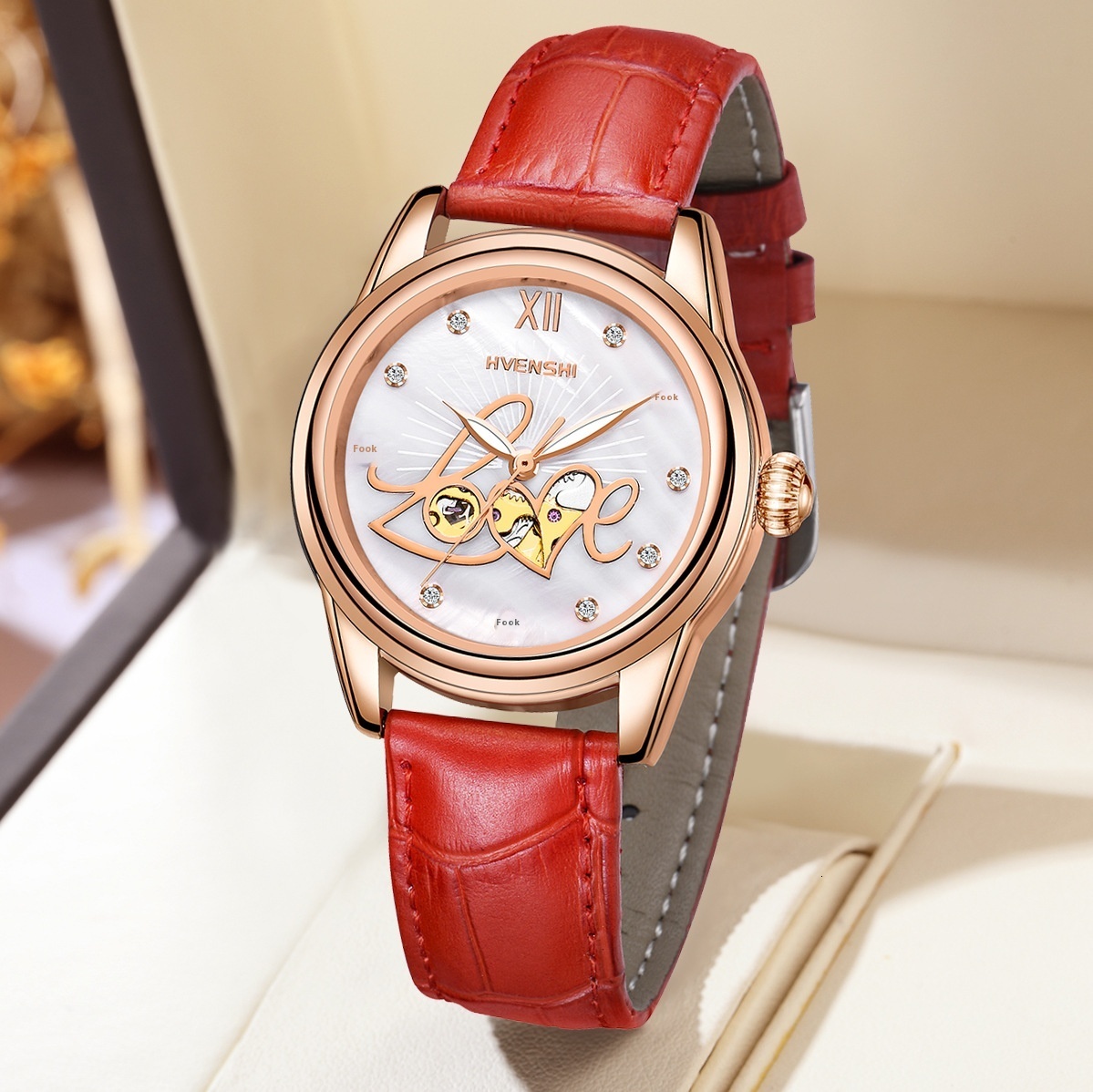 Stylish Waterproof Automatic Watch for Ladies with Luminous Mother-of-Pearl Dial