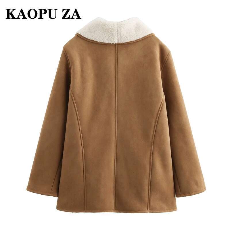 KAOPU ZA 2024 Autumn/Winter Woman Casual Turn-Down Collar Long Sleeve Jacket Coat Female Vintage Single-Breasted Solid Color Top