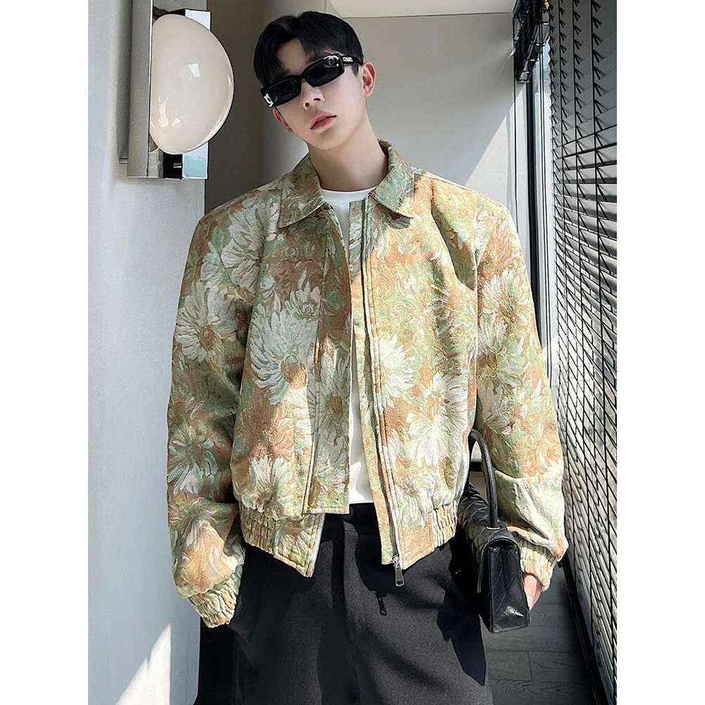 Korean Fashion Ral Printed Jacket Men's 2024 Autumn New Gentleman Original Trendy Street Shoulder Pad Outerwear Lz1389