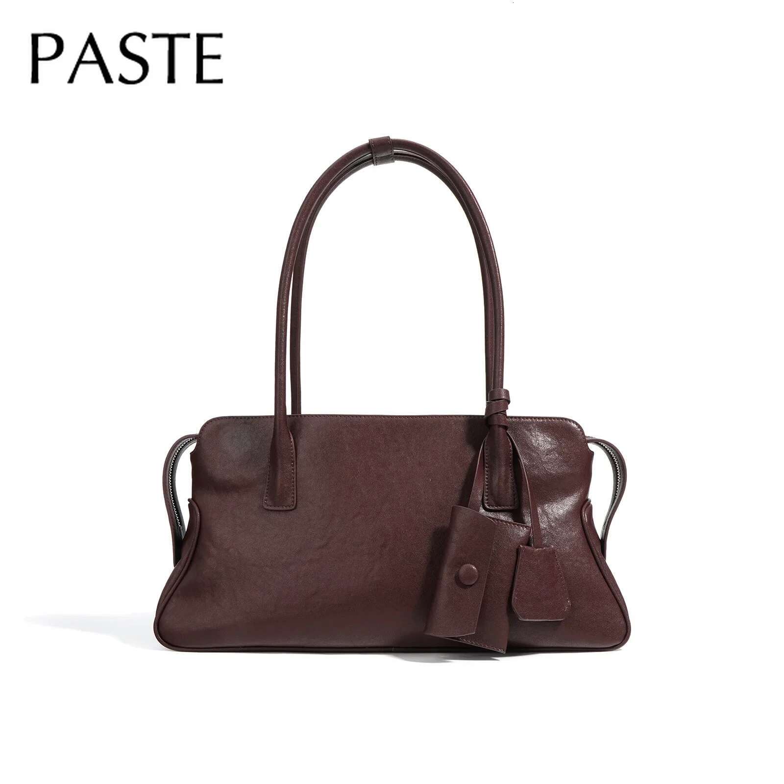 Retro Design Women Top-Handle Handbag With Wallet Vegetable Tanned Cow Leather Long Strap Female Armpit Shoulder Bag