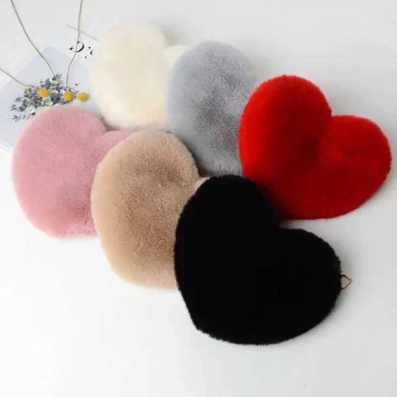 Heart Shaped Fluffy Shoulder Bag Fi Chain Crossbody Bag Plush Handbag Cute Zipper Purse For Valentines DayXJ250108