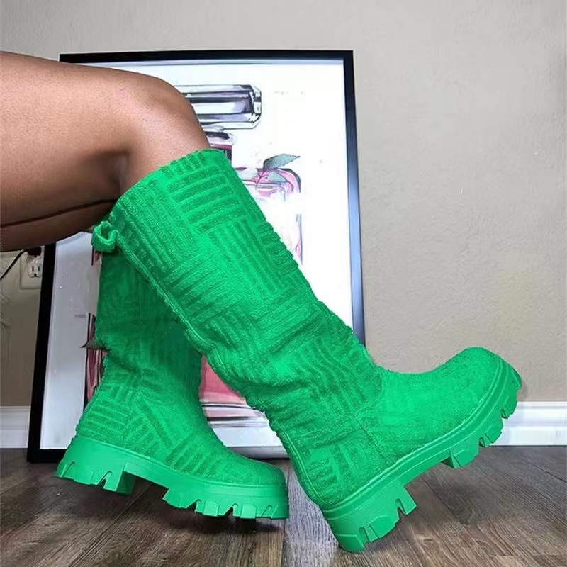Luxury Brand 2025 New Women Thick-soled Thick-heeled Warm Boots Women Towel Cotton Boots Motorcycle Boots 36-43 Boots Women Candy Color