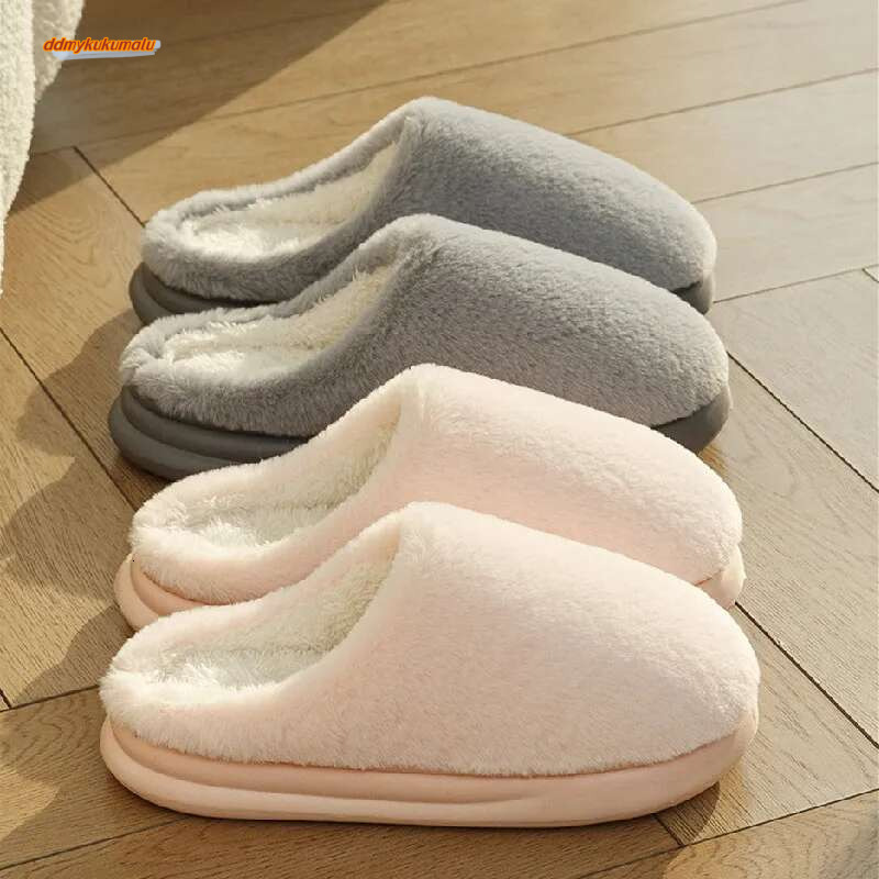 Winter Plush Slippers Women New Soft Platform Fluffy Slides Casual Flats Men Comfort Couples Concise Anti Slip Bedroom Shoes ddmykukumalu ddmykukumalu