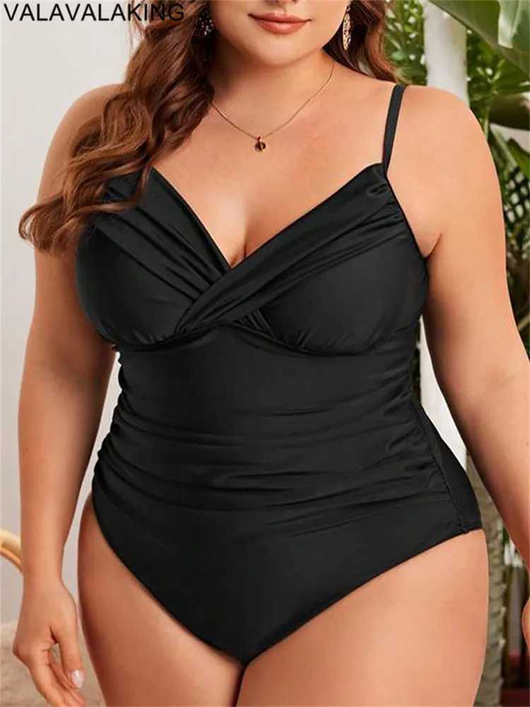 2025 Sexy Black Sreapped Plus Size Swimwear Women Push Up Cross Large One Piece Swimsuit Lady Beach Chubby Curvy Bathing SuitXJ240108