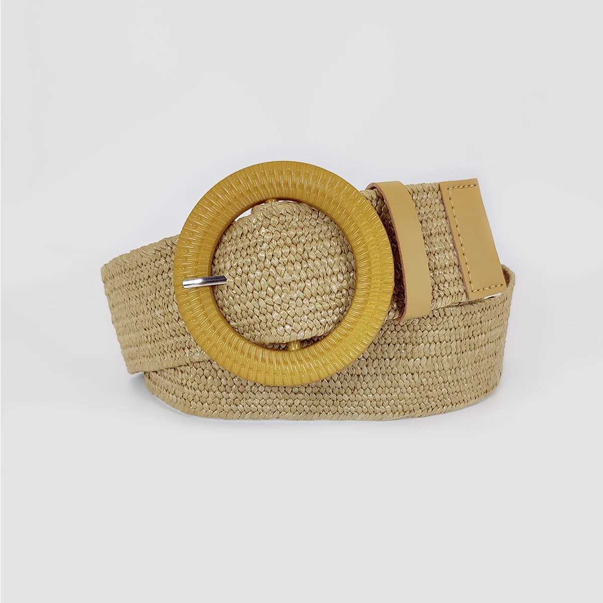 Fashion womens PP grass belt Bohemian wide elastic waistband woven waistband summer casual fabric waistband clothing accessories W250109