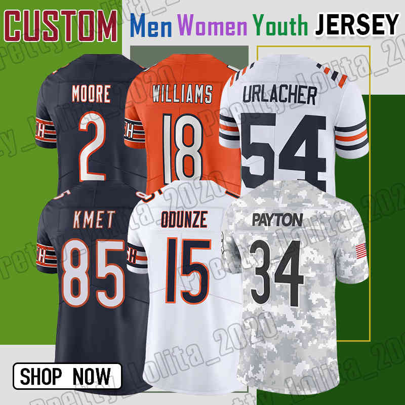 85 Cole Kmet Football Jersey 18 Caleb Williams 15 Rome Odunze 2 DJ Moore DAndre Swift Bear Cairo Santos Richard Dent Tyson Bagent T.J. Edwards Steve McMichael Gale Sayers