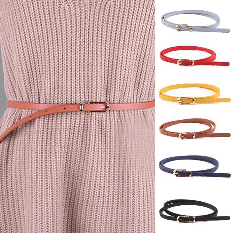 Multi colored thin strip Pu leather belt used for dresses sweaters jeans candy colors pin buckle belts casual belts W250326