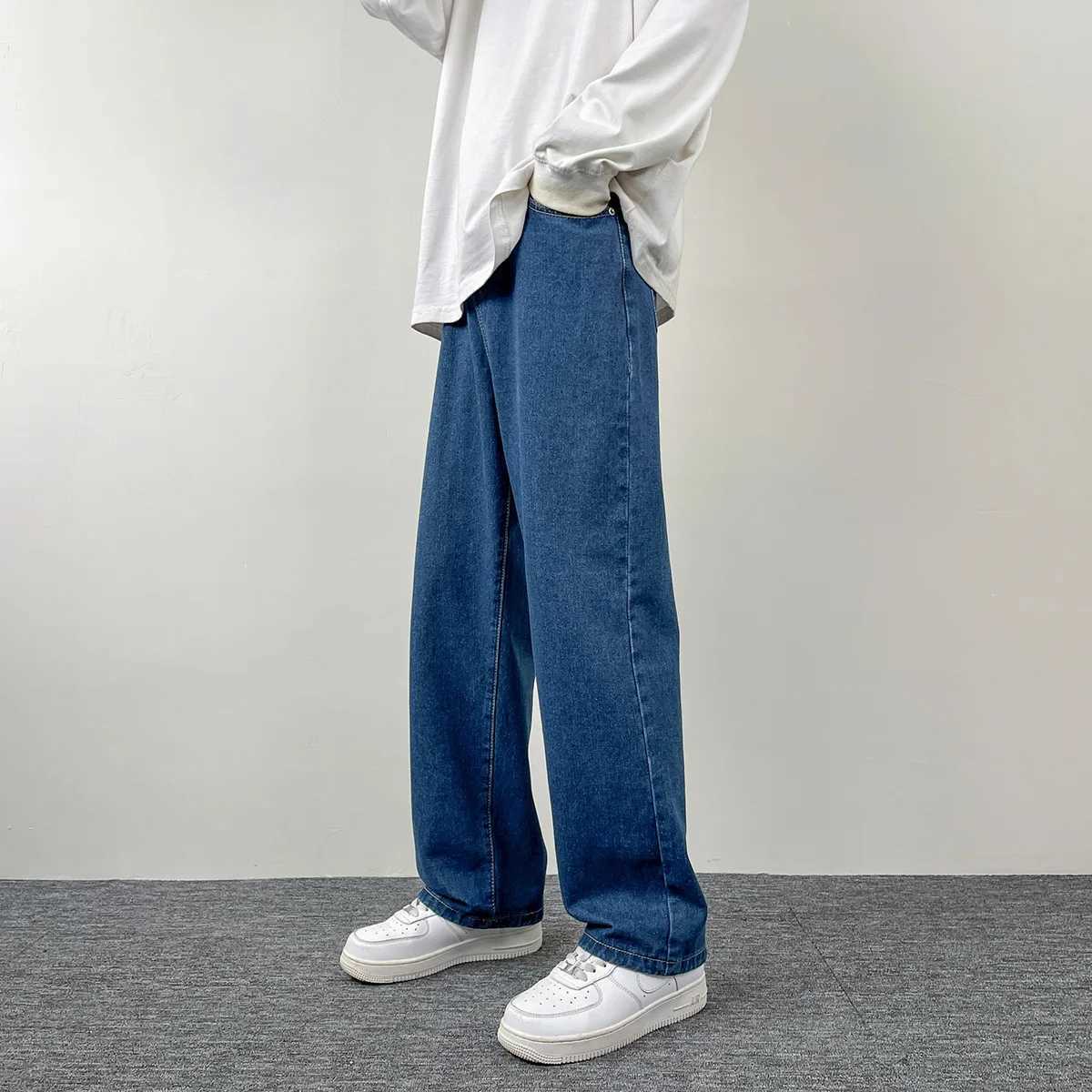 2025S Fashion Designer High Quality South Korean European And American Casual Long Jeans Classic Mens Straight Denim Wide Leg Pants Solid Color