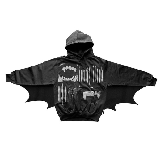 2025 black hoodies batwing sleeve sweatshirts hooded dolman fashion print loose bat zipper cardigan personality street top men women sxl