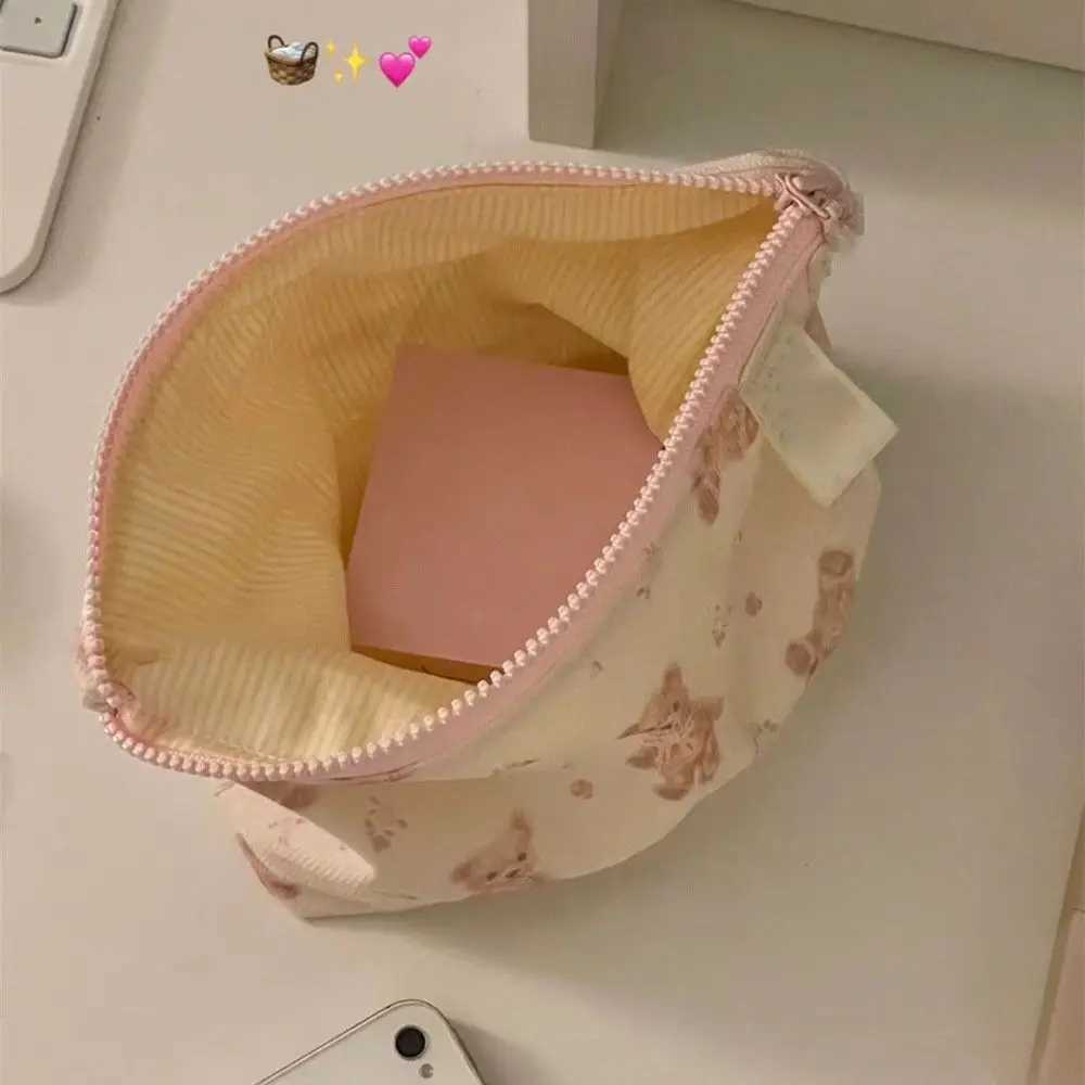 High quality Corduroy makeup bag large capacity cartoon bear makeup bag travel organizer makeup bag W250109