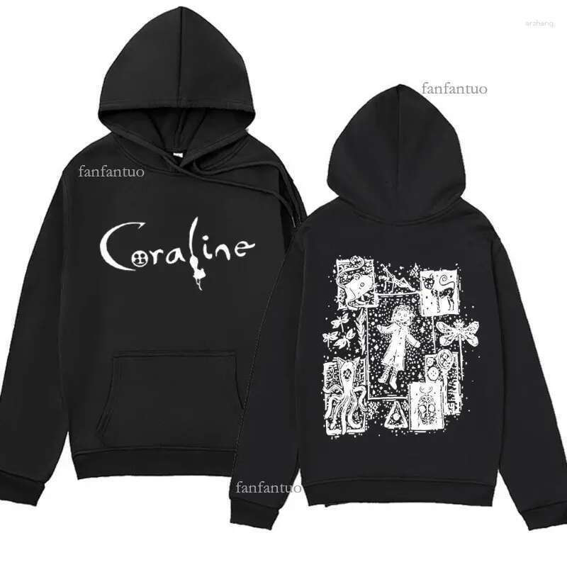 Men's Hoodies Coraline Movie Graphics Vintage Hoodie 2024 Fashion Oversized Sweatshirts Funny Gothic Harajuku Fleece Pullover Male