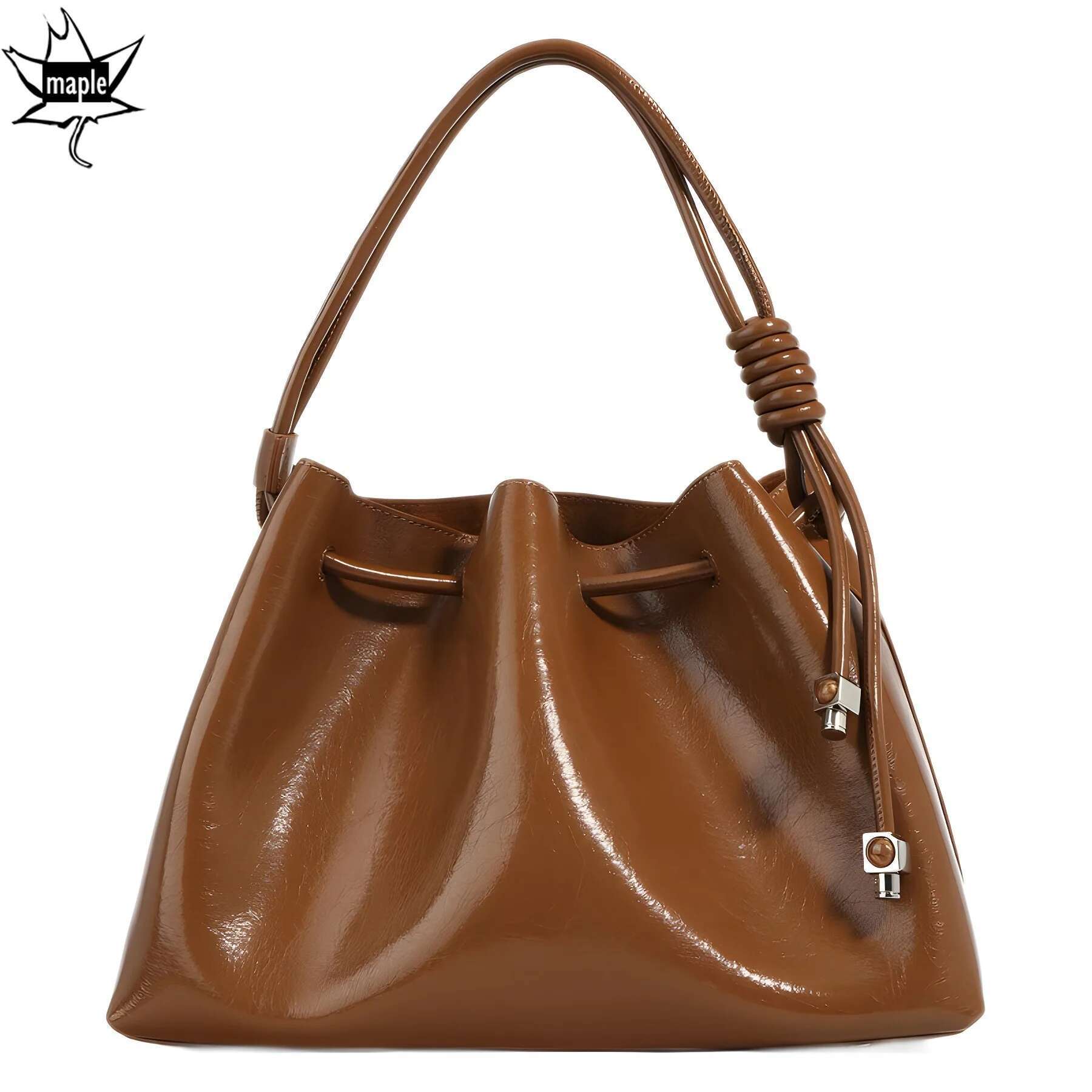 New 2025 String Close Cloud Tote Glossy Cow Leather Women Crossbody Bag Green Deep Red Commuter Office Lady Handbag