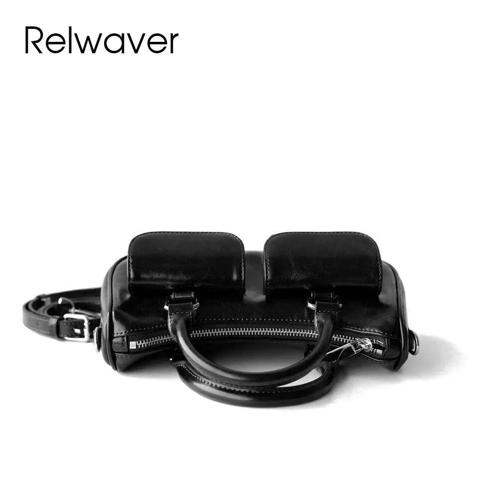 Relwaver Women Handbag Small Cowhide Split Shoulder Bag 2025 Spring Summer Versatile Pocket Waxy Leather Messenger Bags