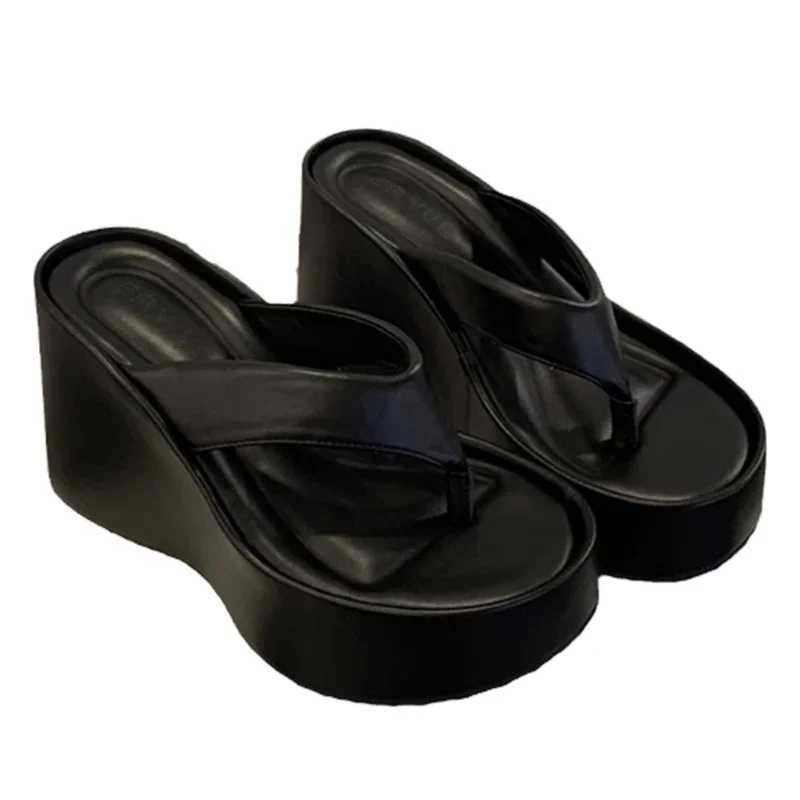 New Arrival Design summer short and chubby womens slippers fashion platform wedge high heels silver womens shoes Zapatillas De Mujer T250108