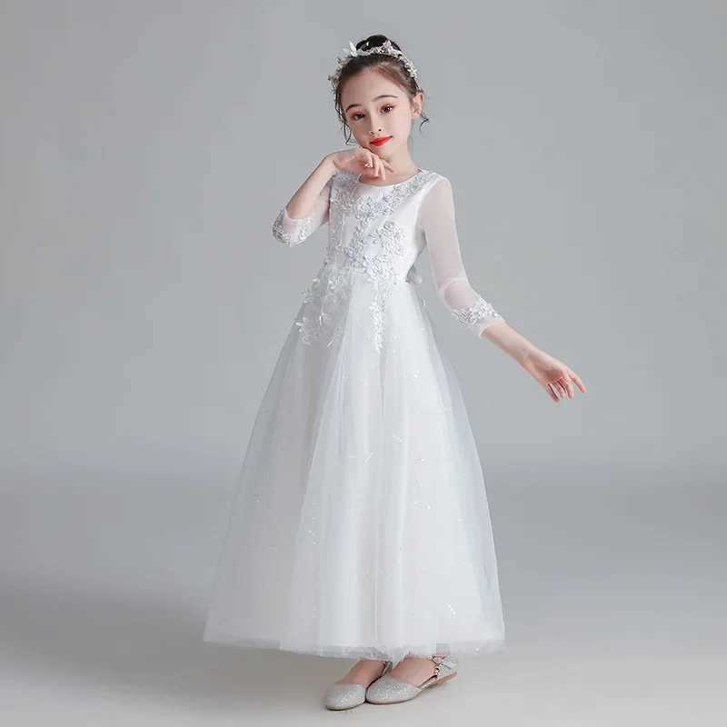 Fashion Flower Girl Dresses for Weddings Lace Long Sleeve Kids Dresses for Girls Summer Girls Par Dresses 3-13 YearsXJ250108