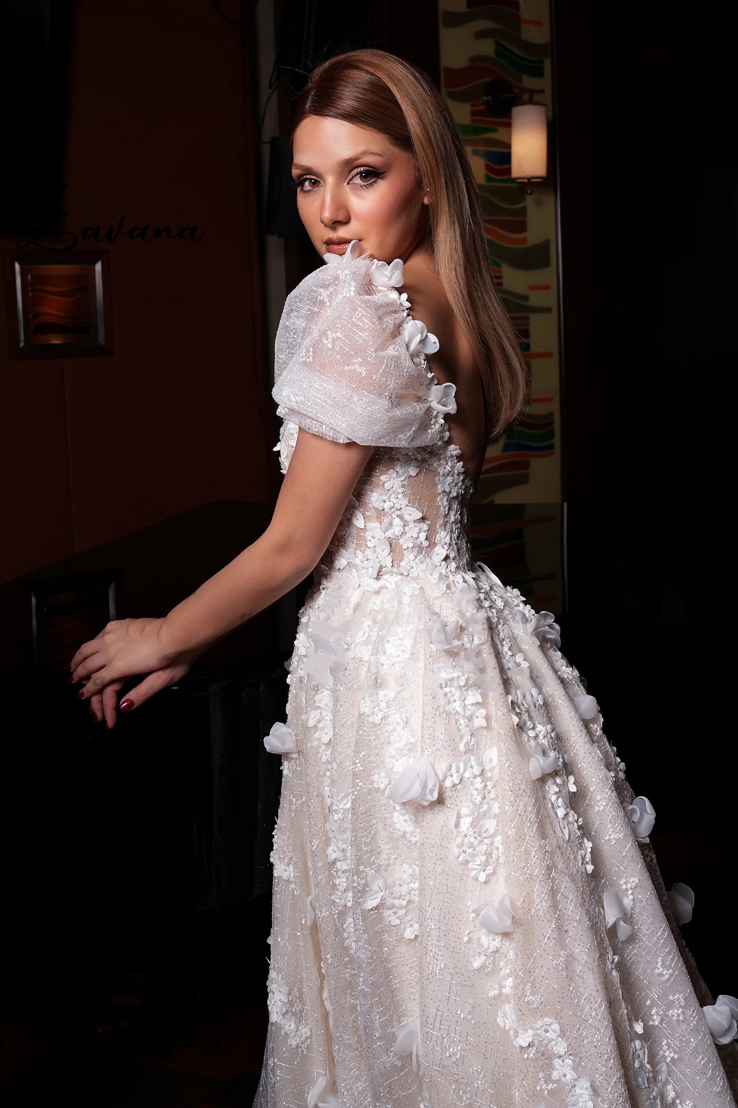 A-e Lace Applique Bridal Gown with Sweetheart Necke & Short Sleeves - Sweep Train, Customized Wedding Dress