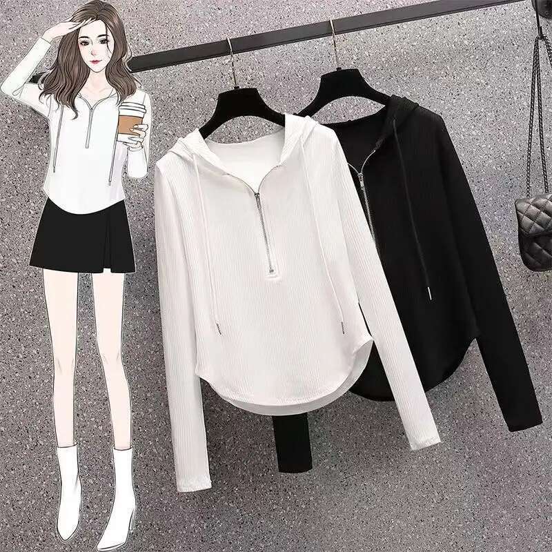 Women's Solid Color Chic Zipper Hooded Sports Top Casual Sportswear Spring And Summer Loose Thin And Soft Designer Hooded Sports Shirt
