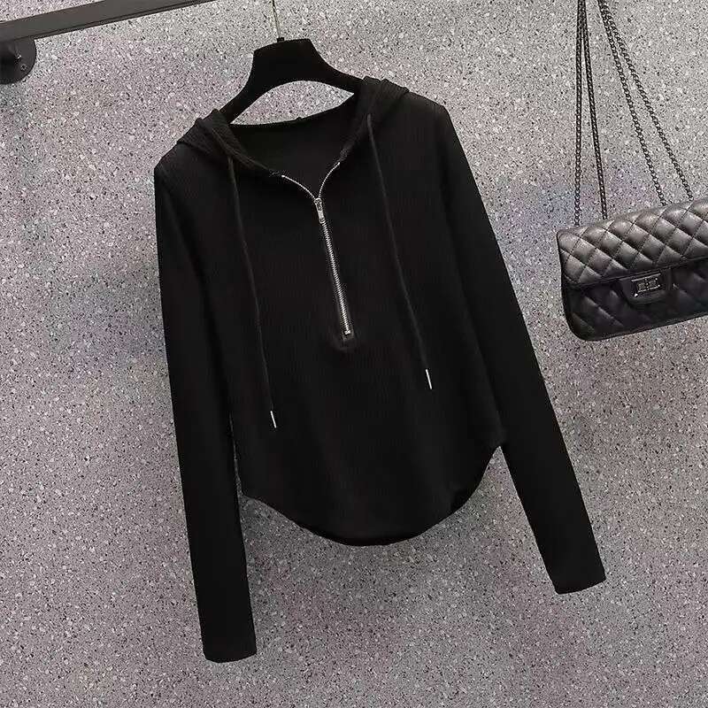 Women's Solid Color Chic Zipper Hooded Sports Top Casual Sportswear Spring And Summer Loose Thin And Soft Designer Hooded Sports Shirt