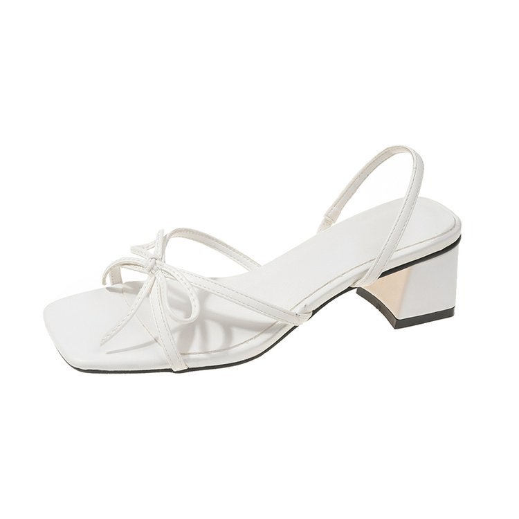 Women Sandals High Fashion hot New Butterfly Knot Coarse Heel Versatile Triple Beige Sier Free shipping