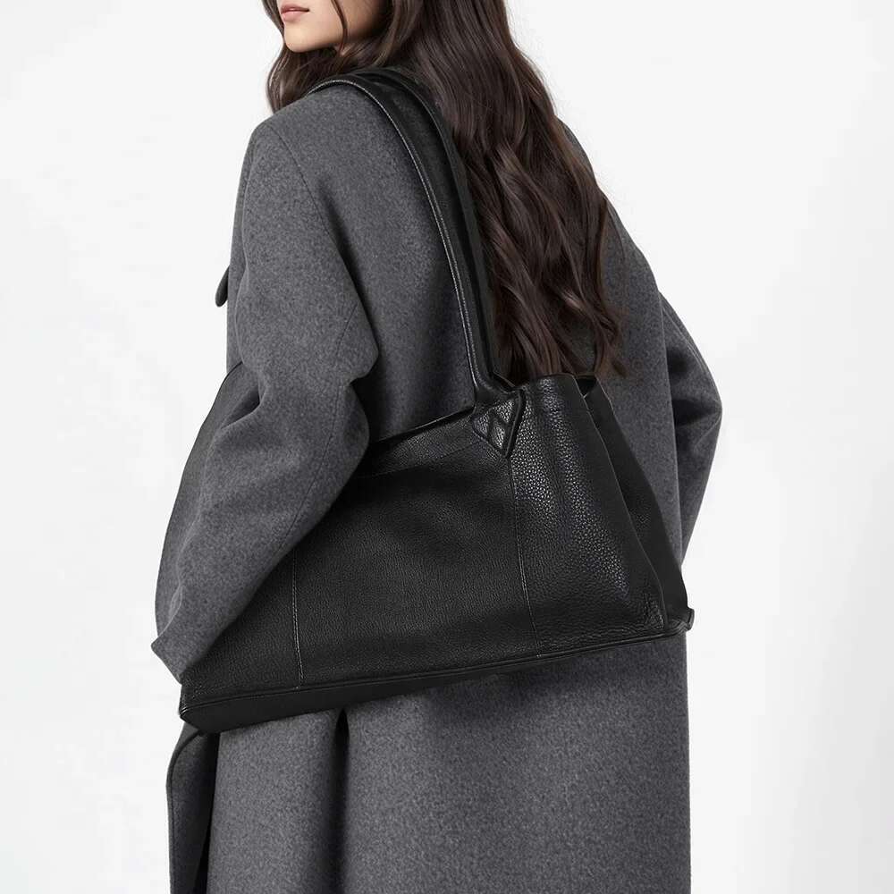 Motingsome 100% Natural Leather Bag Woman Shoulder Underarm Pillow Bags Chic French Style Lady Daily Purse Black Tote 2025 New