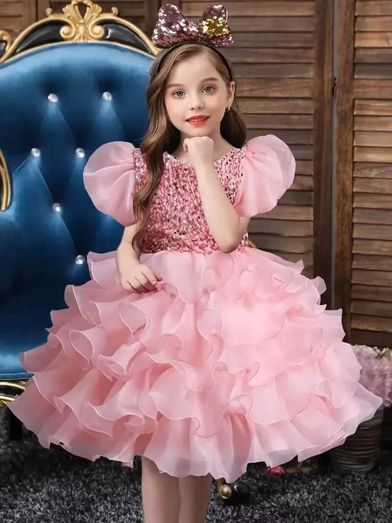 Little Girls Sequined Par Ball Dress With Big Bow Headband Kids Special Par Prom Dress Dance Performance Dress Princess DrXJ250108