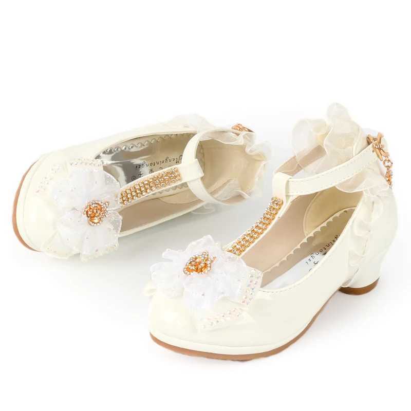 ULKNN Girls Sandals High Heels Pink Belt Buckle Childrens Bow White Shoes Size 26-37 Soft Kids Shoes W250108