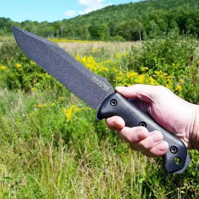 KA-Bar BK7 Survival Straight Knife 1095 High Carbon Steel Titanium Coating Drop Point Blade Full Tang GRN Handle Fixed Blade Knives with Nylon Sheath