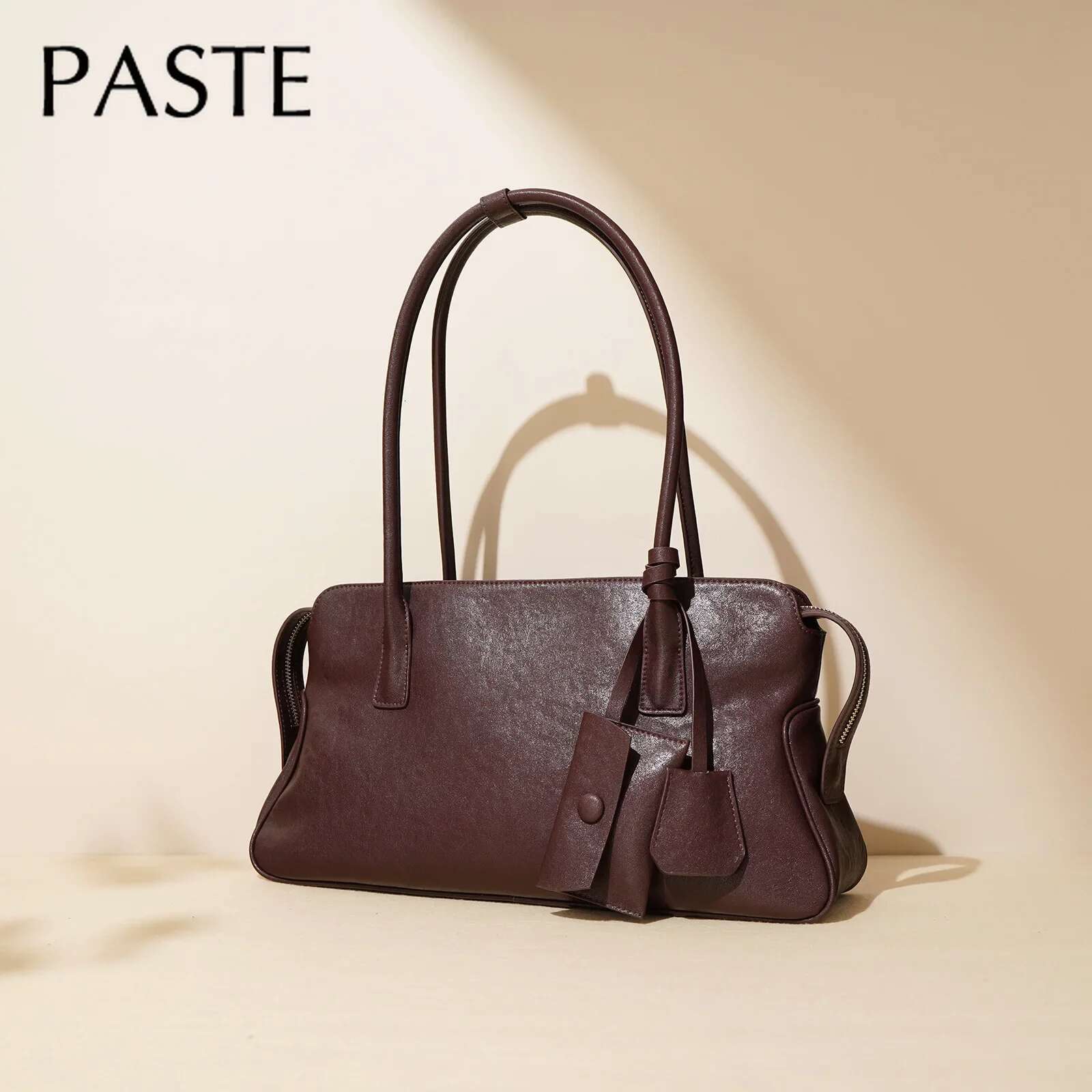 Retro Design Women Top-Handle Handbag With Wallet Vegetable Tanned Cow Leather Long Strap Female Armpit Shoulder Bag