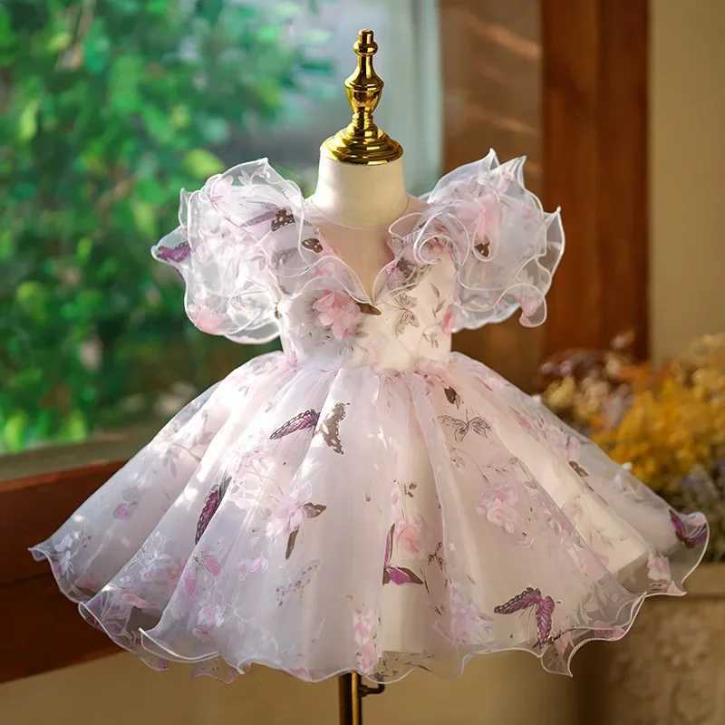 New Flower Girl Dresses For Weddings Kids Bow Design Fairy Princess Ball Gown Children Birthday Par Clothes Baby BaptismXJ250108
