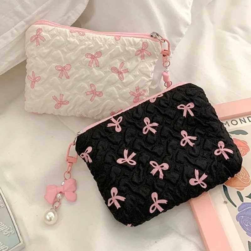 Sweet Bow Canvas Makeup Bag Set Large Capacity Portable Lipstick Air Cushion Storage Bag Cotton Cosmetics Handbag Travel Washing Bag W250109