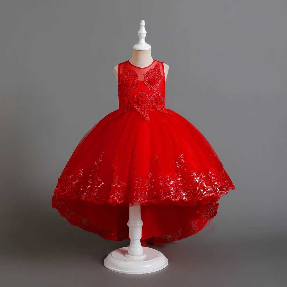 Autumn New Childrens Dress Princess Dress Wedding Bridesmaid Wedding Dress Fluffy Dress Lace Trail Embroidered Childrens WearXJ250108