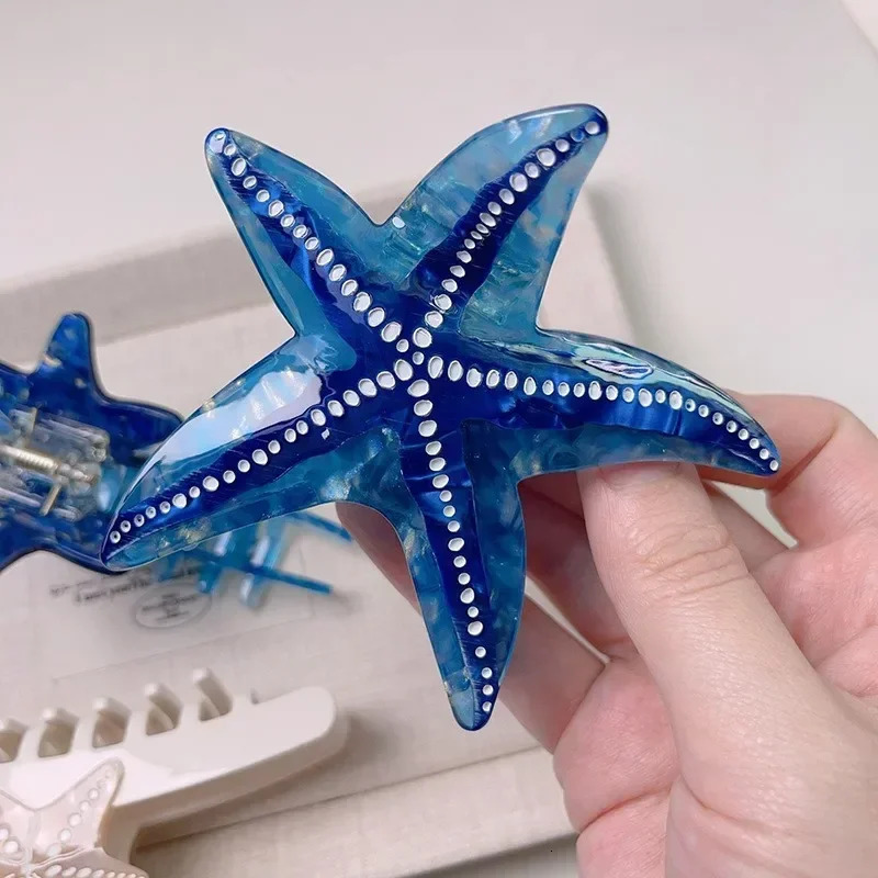 Ocean Series Starfish Hair Claw Acetate Simulation Marine Life Blue Starfish Crab Hair Clip for Women Beach Hair Accessories 250103