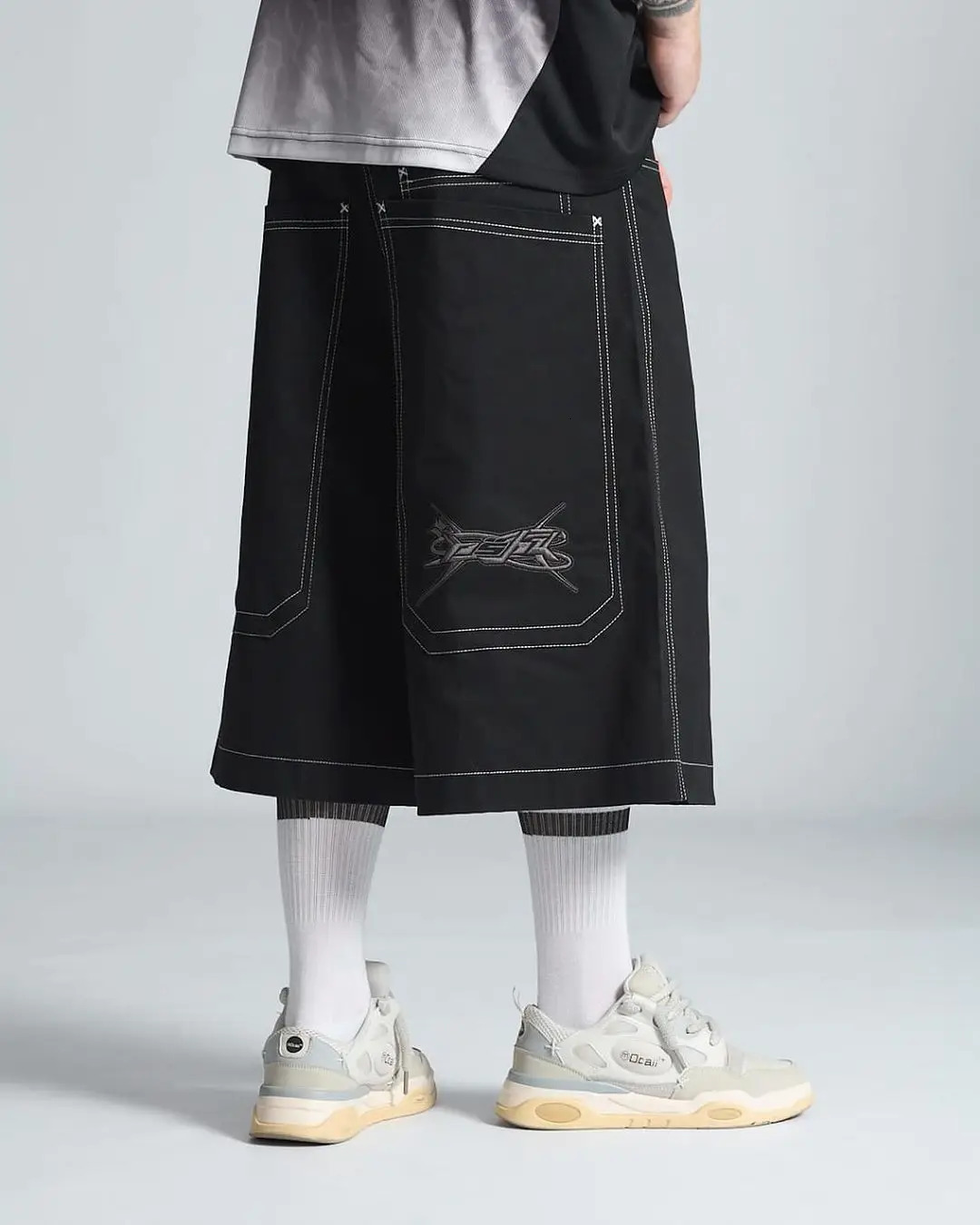 Harajuku Embroidery Pattern Hip Hop Retro Black Gym Basketball Shorts Sweatpants Y2k Men Fashion Denim Streetwear 250106