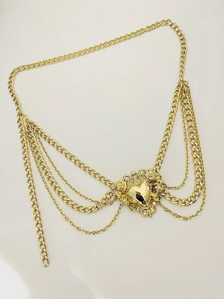 European and American fashion exaggerated gold multi-layer chain love waist chain celebrity style creative waist accessories 250107