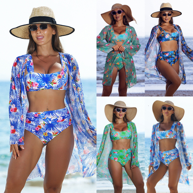 2025 New Kaida Fashion Designer Sexy Multi Color Printed Mesh Bikini Bikini Bikini Bikini Three Piece Set Women's Swimsuit