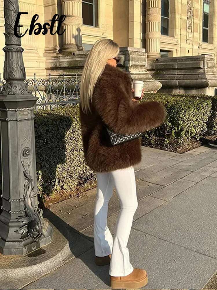 Vintage Fluffy Faux Fur Coat Women Solid Warm Lapel Button Long Sleeve Thicken Overcoat 2024 Winter New Lady Casual Streetwear