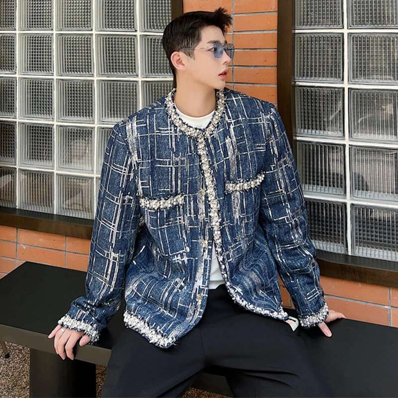 Fashion New Patchwork Stripe Design Denim Jackets Men's Personality Stylish Coats Korean Reviews Many Clothes