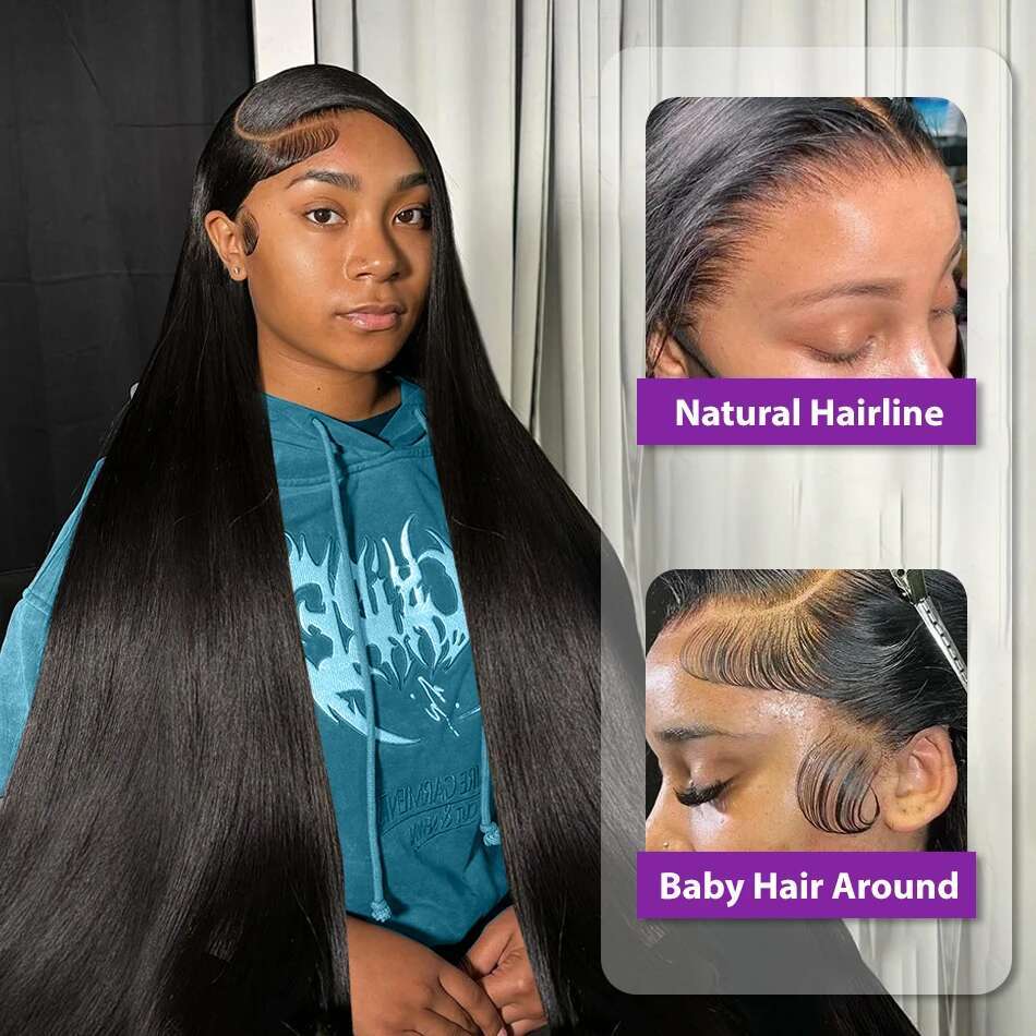 180% Density Straight HD Front Human Hair Wig Brazilian Remy 30 40 Inch 360 Transparent Lace Frontal Wigs For Black Women