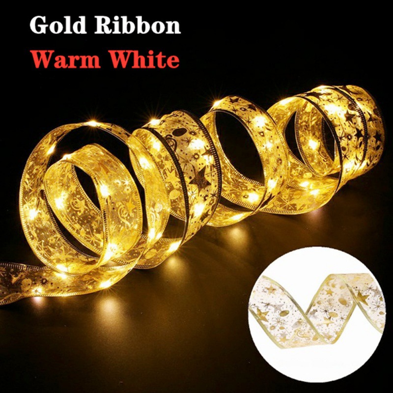 Cross-border LED ribbon string Christmas tree decorative light string satin light gift box decorative ribbon flashing light string
