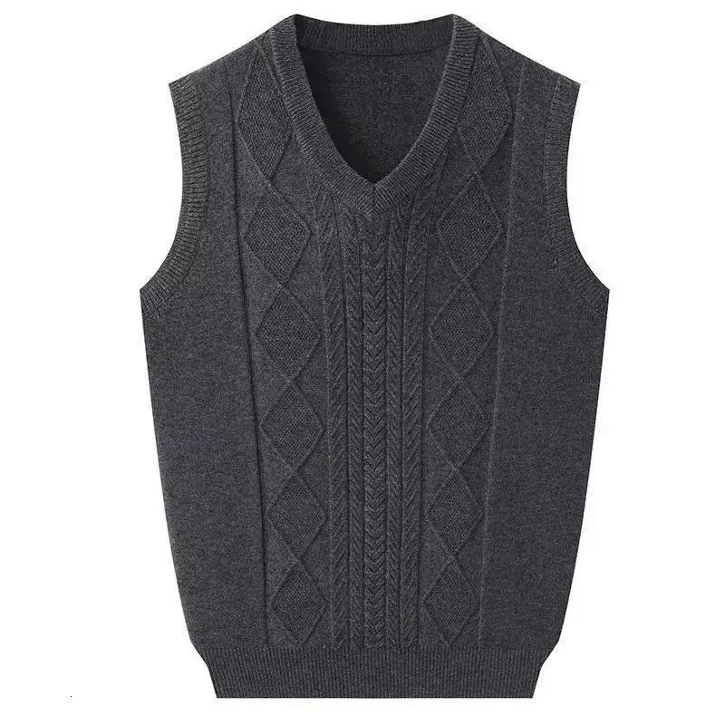 Mens Clothing Autumn Winter Solid Color Pullover VNeck Screw Thread Sleeveless Sweater Knitted Vest Casual Fashion Tops 250107