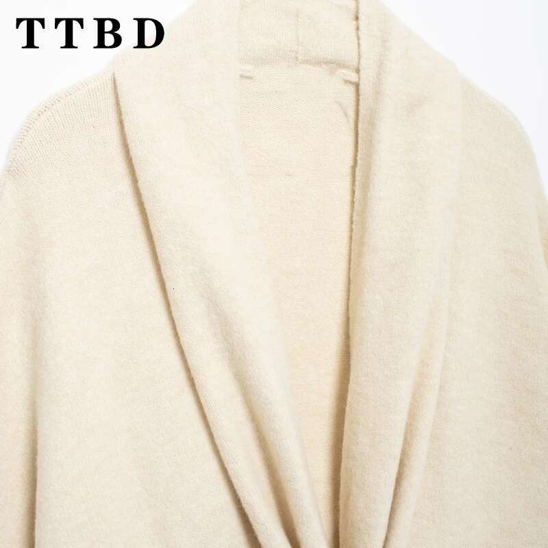 TTBD 2024 New Autumn Woman Casual Solid Color Knit Button Long Sleeve Cardigan Female Fashion Ruffles Turn-Down Collar Top Coat