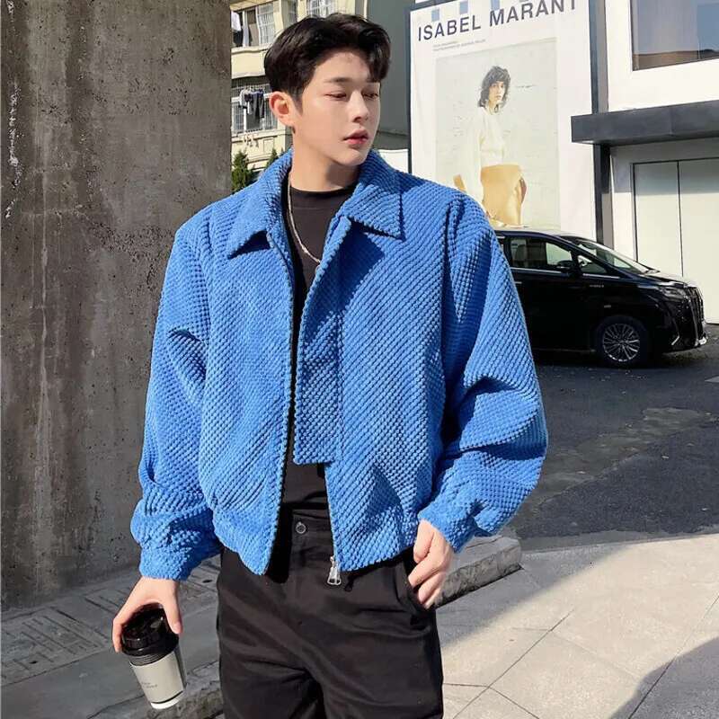 Casual Coat Lapel Blazer Color Stylish Solid Men Personality Korean Trendy Loose Short Jacket Elegant Clothes