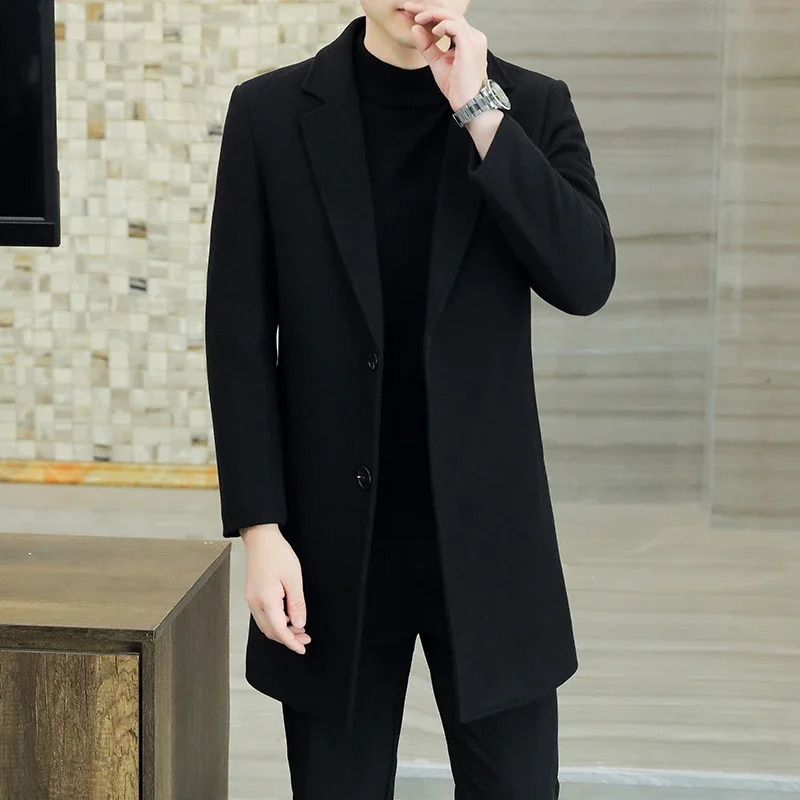 Highquality Fashion Handsome Mens Cashmere Coat2023 Young and Middleaged Business Leisure Autumn Winter Thick Coat Top 250106