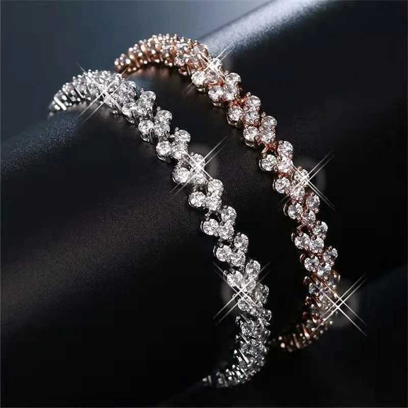 Luxury Roman Rhinestone Bracelet for Women Crystal Zircon Chain Bracelets Bangle Bridal Jewelry AccoriesXJ250109