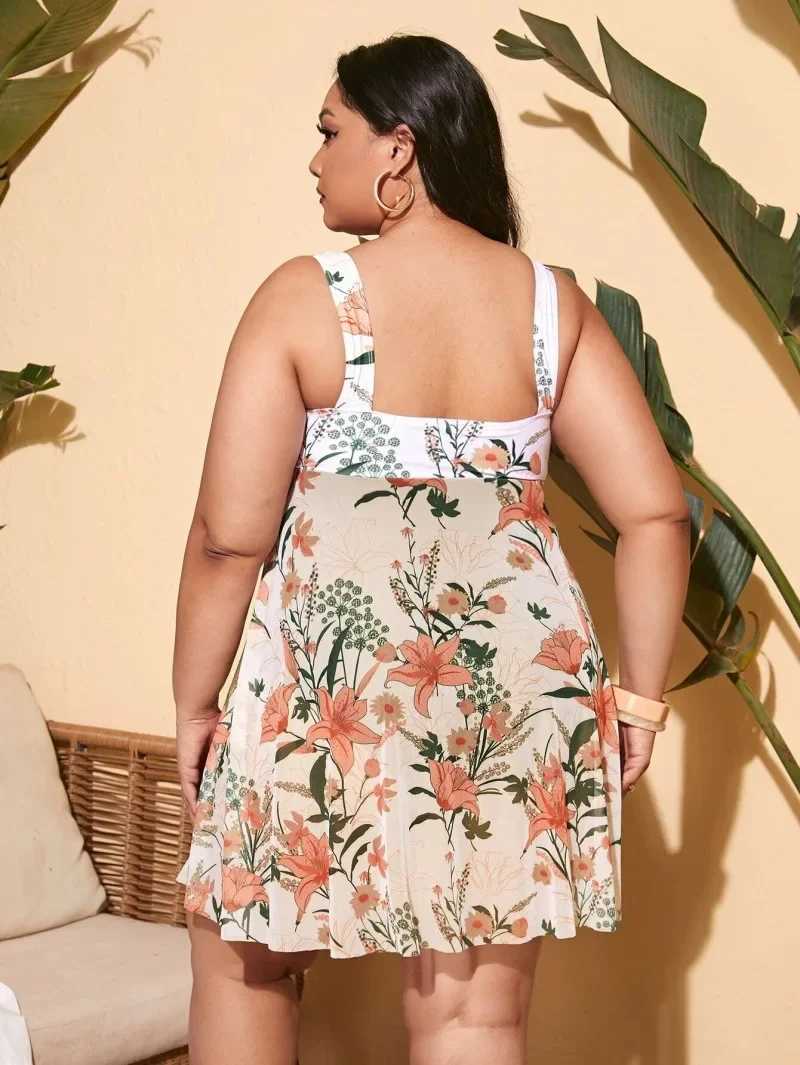 Large Size Plant Print Ruff H One Piece Swimsuit Plus Swimwear Fa Bathers Bathing Swimming Suit Summer BeachwearXJ240108