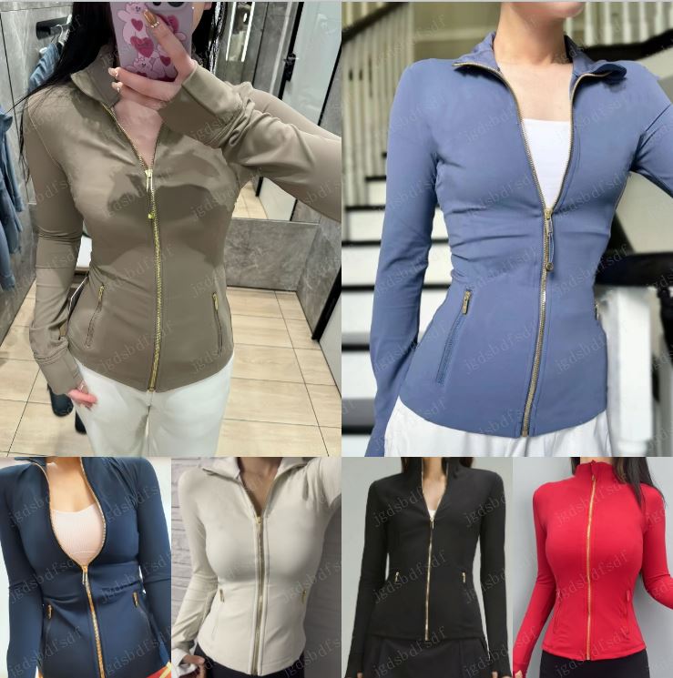 Yoga Jacket With Gold Zipper Women Workout Sport Coat Fitness Gym Long Sleeve Tops Breathable Quick Dry Activewear Solid Sweatshirt Jogging Sportwear
