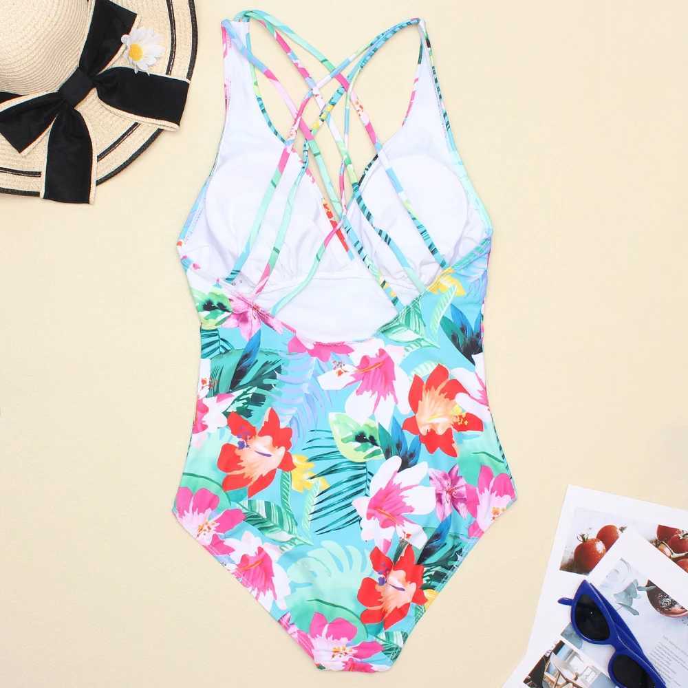 Women Printed One Piece Swimwear Sexy ss Swimsuit V Neck Summer Beach Wear Slimming Bathing Suit S~XXLXJ240108