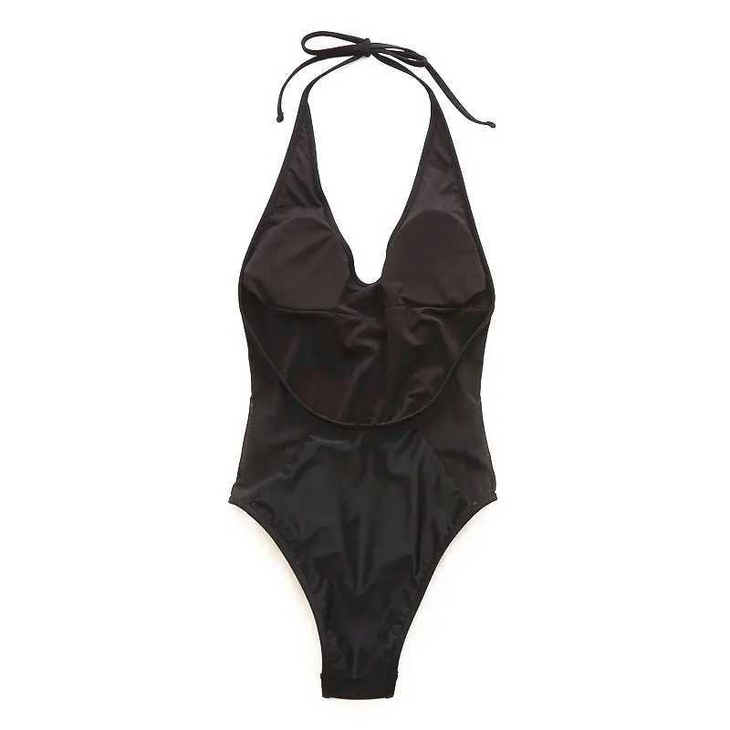 Black Swimwear Women 2023 One Piece Swimsuit Mesh Monokini Sexy Bathing Suit Fa Halter Swimming Costumes Swim Suit BeachwearXJ240108